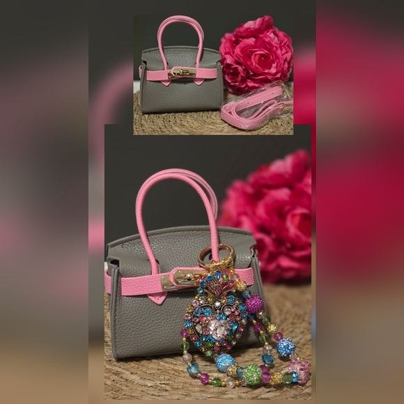 Elegant Mini Baby Birkin Inspired Handbag – Grey & Pink - Picture 1 of 5